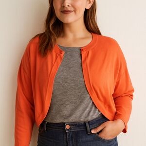Cabi Women's Orange Cropped Cardigan Size L 💯 Cotton